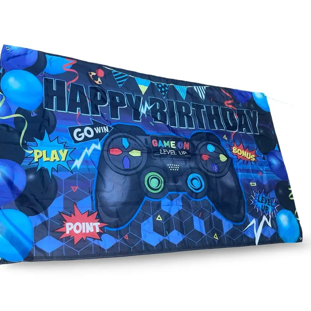 Gamer Happy Birthday Banner 72” X 42” Game Controller Gamepad Party Decor Blue